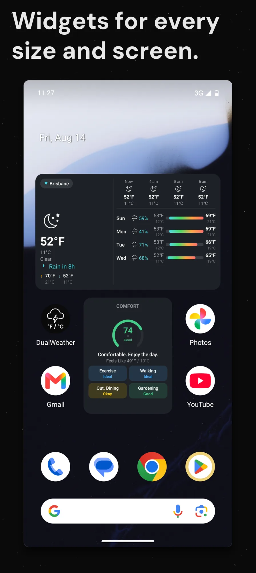 DualWeather on Android: Widgets weather and comfort home