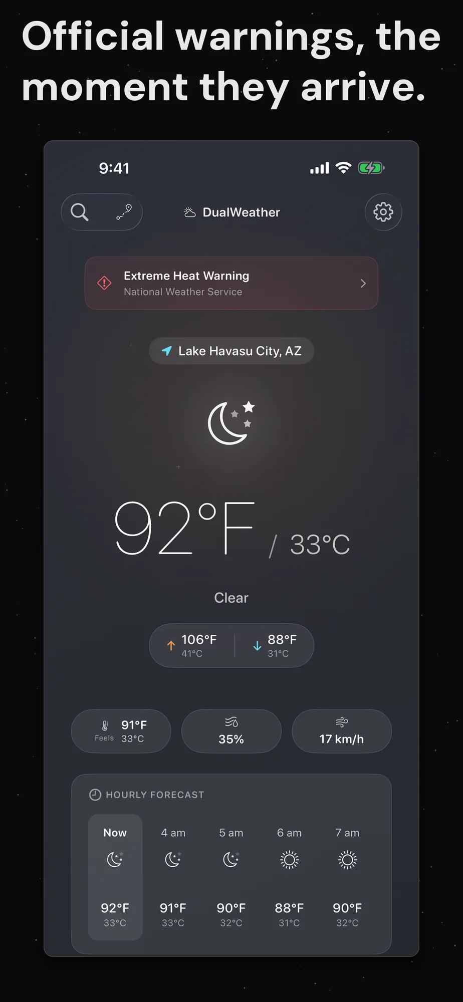 DualWeather on iPhone: Hero alert extreme heat