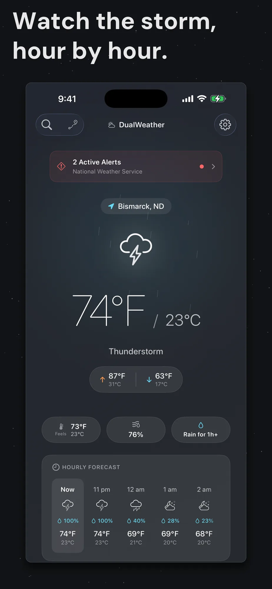 DualWeather on iPhone: Hero storm bismarck