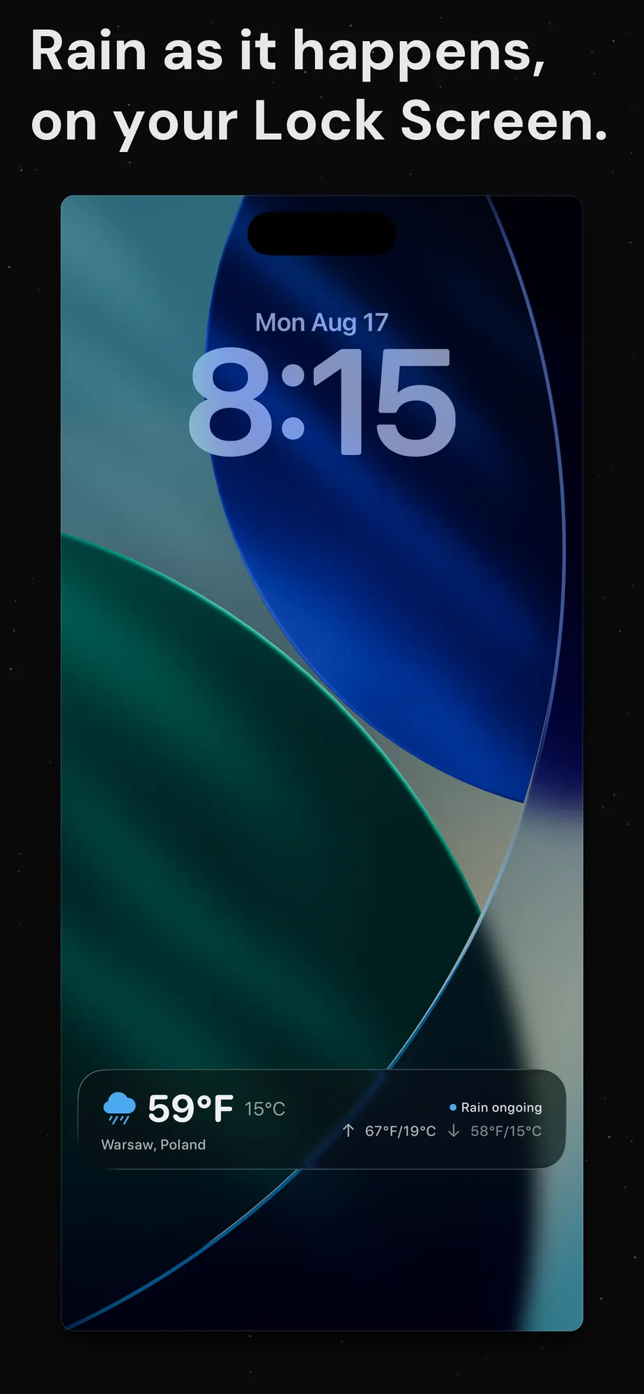 DualWeather on iPhone: Lock screen rain warsaw