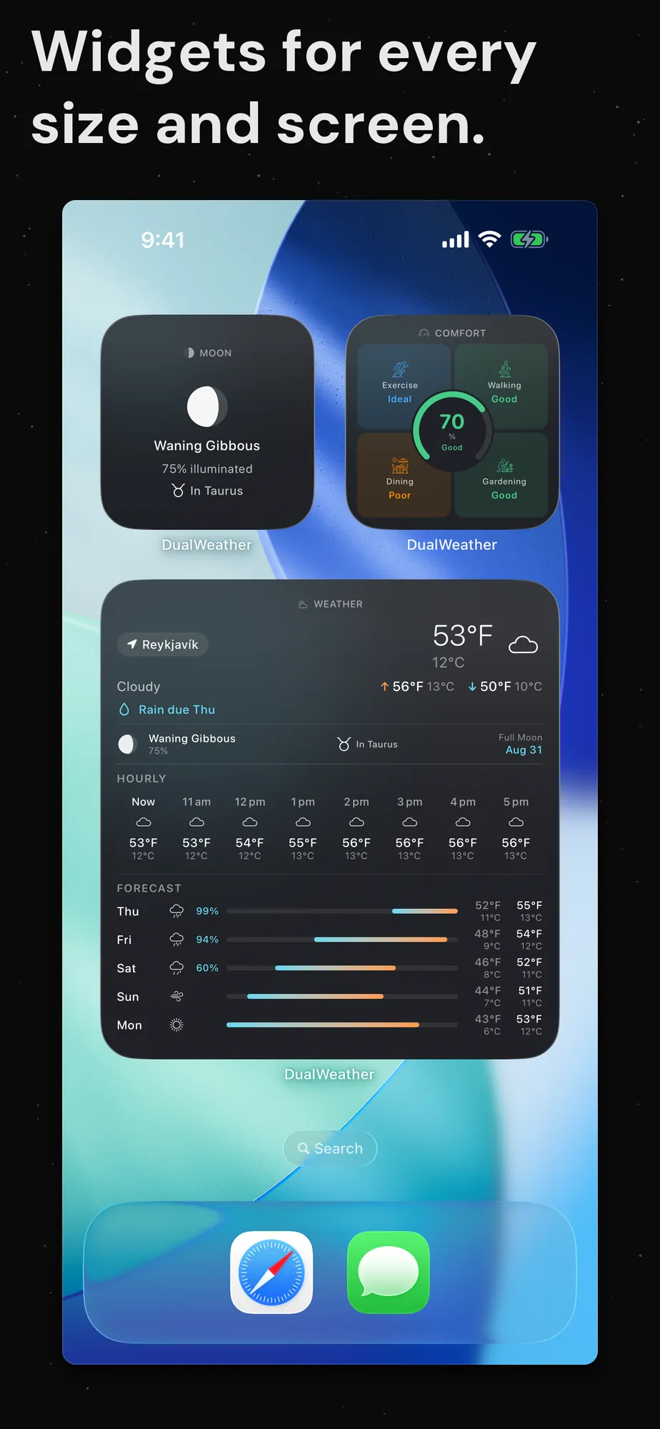 DualWeather on iPhone: Widgets home