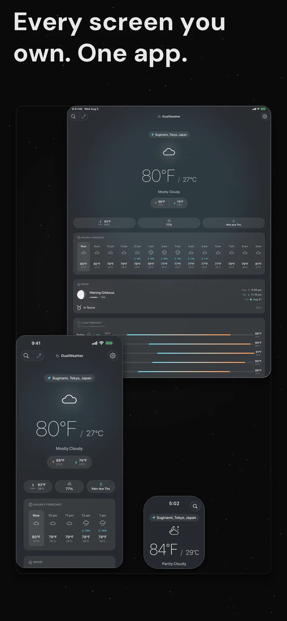 DualWeather on iPhone: Ecosystem every screen