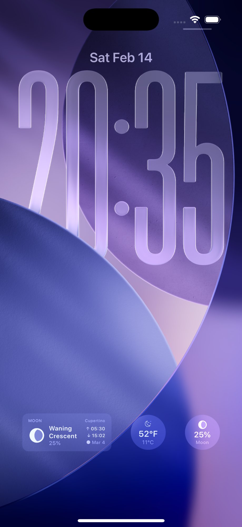 Lock screen with moon phase widgets