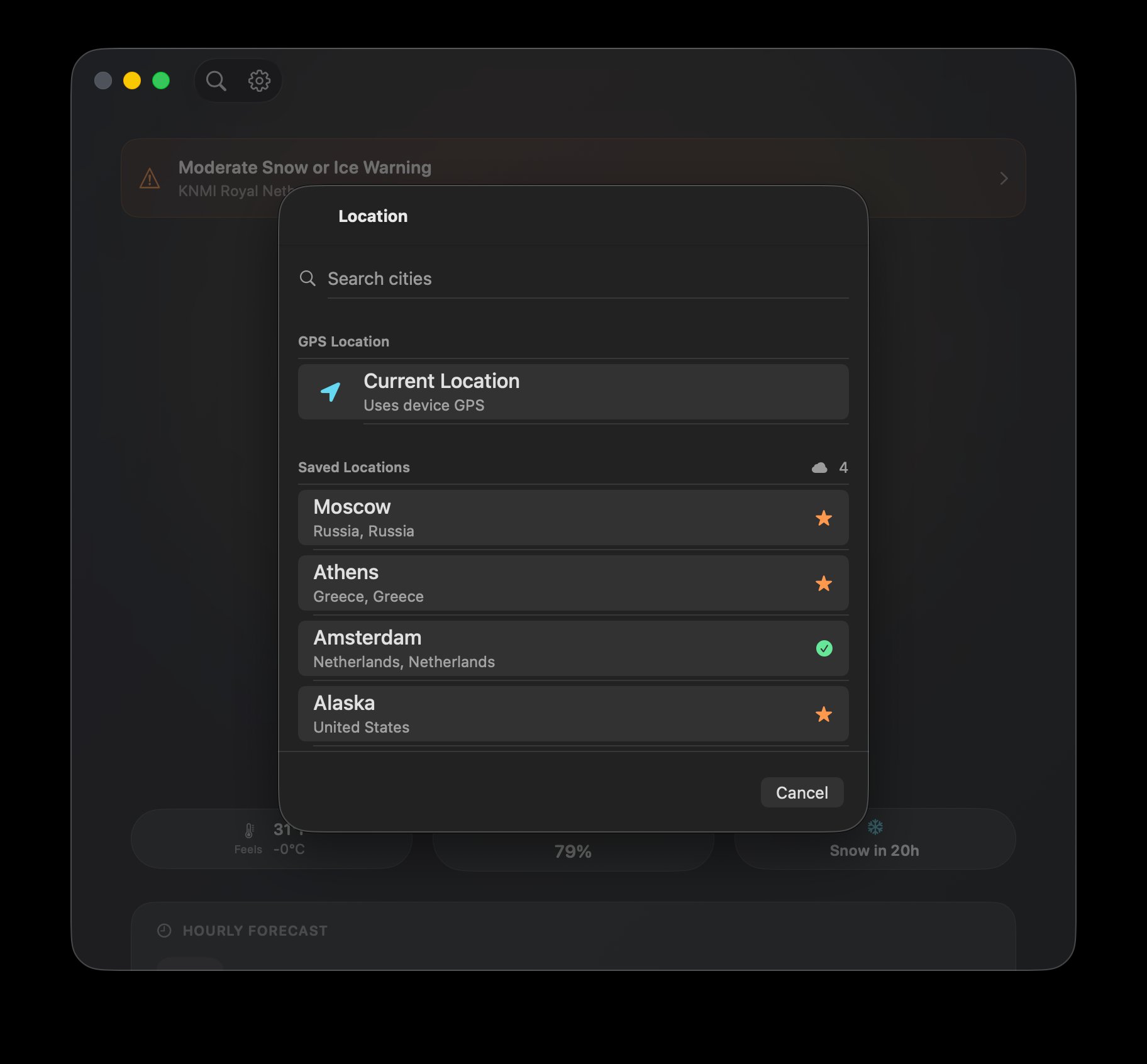 Location search and saved cities