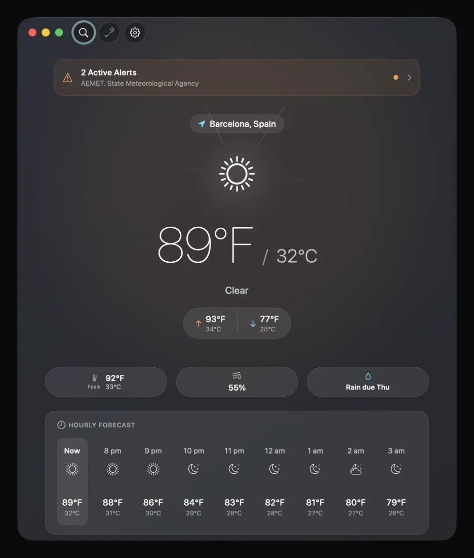DualWeather on Mac: Hero forecast