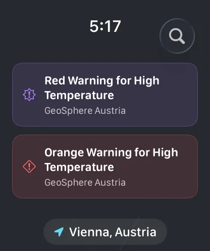 DualWeather on Apple Watch: Weather alerts