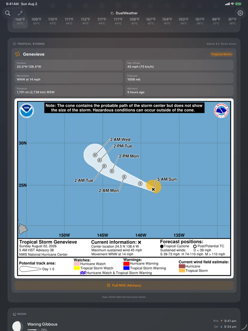 DualWeather on iPad: Unused tropical storm tracker