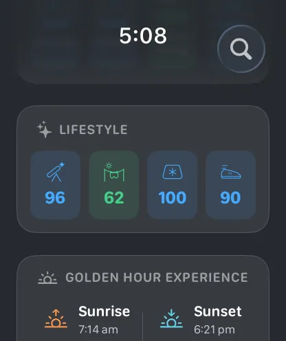 DualWeather on Apple Watch: Lifestyle indexes