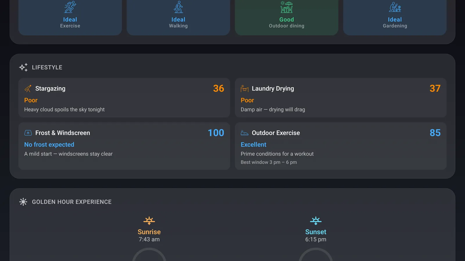 DualWeather on Android TV: Lifestyle indexes buenos aires