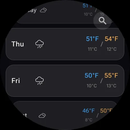 DualWeather on Wear OS: Seven day forecast reykjavik
